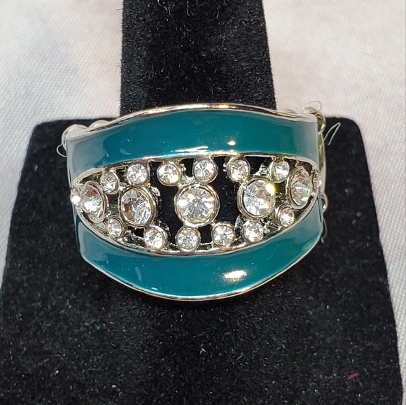 Teal & Crystal Ring NWOT - Picture 2 of 3